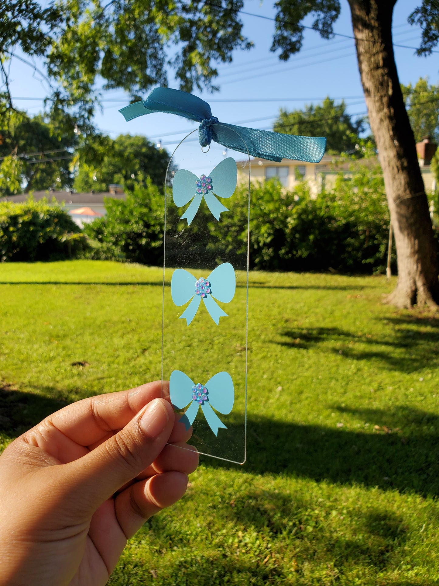 Blue Bows with Rhinestones - Acrylic Bookmark
