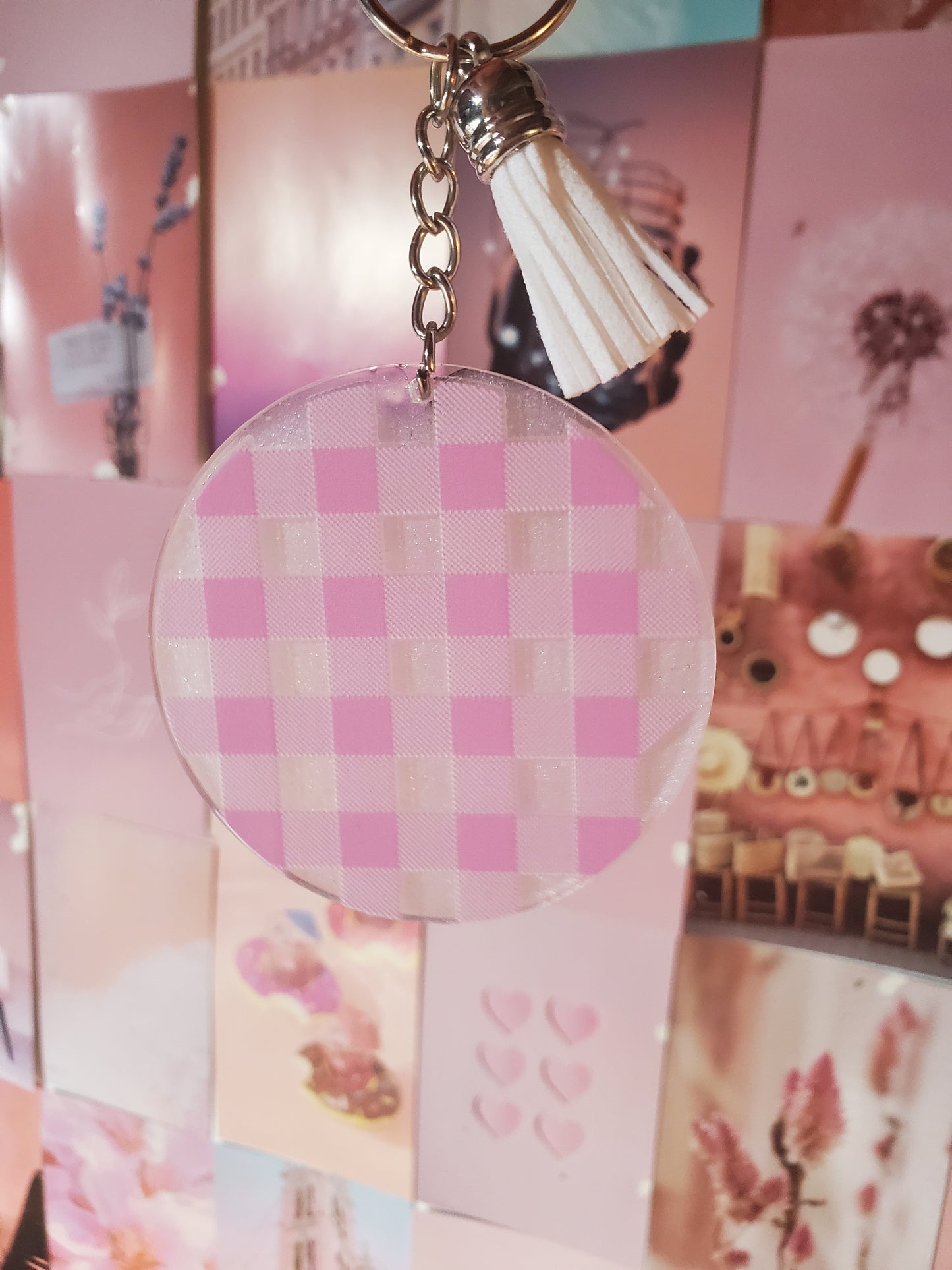 Pink Checkerboard Keychain