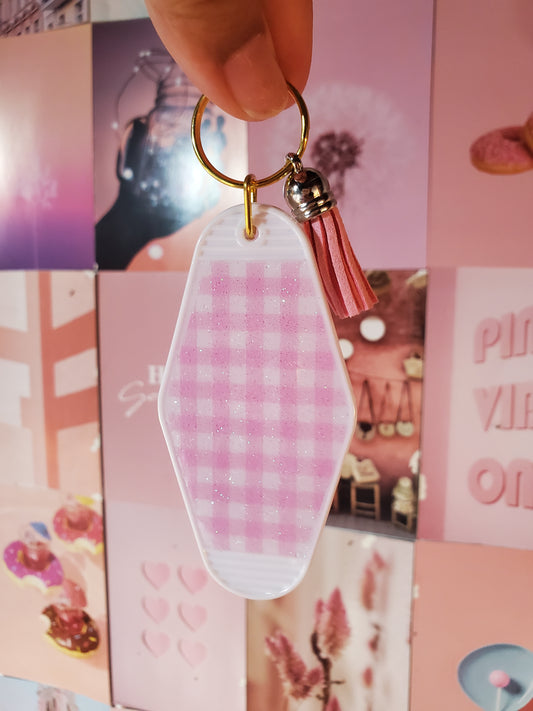 Pink Plaid Keychain