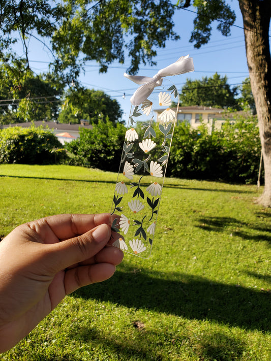 White Flowers - Acrylic Bookmark