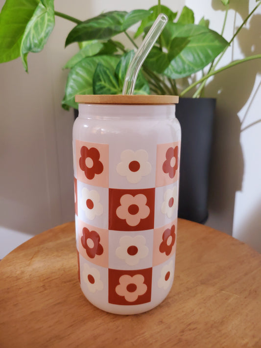 Daisies Checkerboard - Glass Cup