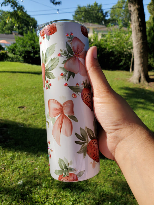 Strawberries & Bows - Stainless Steel Tumbler